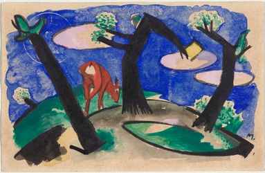 Alemão: Paisagem com animal vermelho