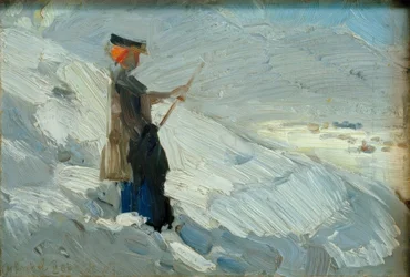 Mulher em pé na paisagem de inverno