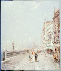 O Molo, Veneza, olhando para o oeste com figuras Promenading