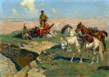 A parada dos guerreiros caucasianos - Pintura de Franz Roubaud (1856-1928)