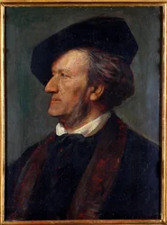 ""Retrato do compositor Richard Wagner"" (Retrato do compositor Richard Wagner (1813-1883)) Pintura de Franz von Lenbach (1836-1904) - 1871 - Óleo sobre madeira - Museu Richard Wagner, Bayreuth
