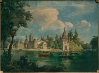 O palácio de prazer imperial de Laxenburg com os barcos imperiais