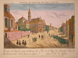 Fue de la rue des Recolets de Quebec, publicado c.1770s (gravura colorida à mão)