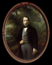 Retrato no pé de Napoleão III (1808 - 1873). Pintura de François Xavier (Franz Xaver) Winterhalter (1806-1873), óleo sobre tela 110x140 cm, Ec. Todos.