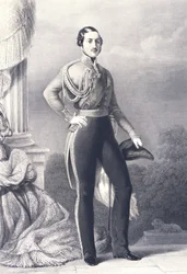 Retrato de Albert de Saxe-Coburg-Gotha, marido da Rainha Vitória e Príncipe Consorte do Reino Unido, por Franz Xaver Winterhalter, estampa