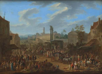 Feira com templo e poste