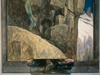 Áustria, Viena, Ilustração da Divina Comédia de Dante Alighieri (Céu, Canto XXI) por Franz von Bayros, pormenor