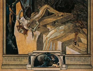 Áustria, Viena, Ilustração da Divina Comédia de Dante Alighieri (Inferno, Canto XXII) por Franz von Bayros, pormenor