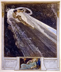 Ilustração de Dantes Divine Comedy, Inferno, Canto V. 77, 1921 (wc no papel)
