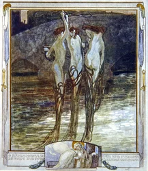 Ilustração de Dantes Divine Comedy, Paradise, Canto XVI, 1921 (wc no papel)