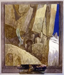 Ilustração de Dantes Divine Comedy, Paradise, Canto XXI, 1921 (wc no papel)