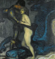 "The Dragonslayer" Pintura de Franz Ritter von Stuck (1863-1928) 1913 Coleção particular