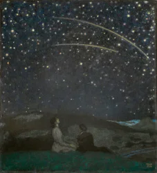 Les etoiles filantes (Franz et Mary von Stuck) - Shooting Stars (Franz and Mary Stuck), por Stuck, Franz, Ritter von (1863-1928). Óleo sobre madeira