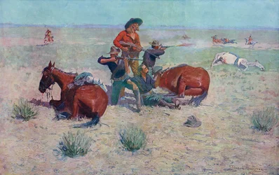 Índios a atacar cowboys. Frederic Remington.