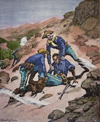 O Resgate do Cabo Scott durante a campanha Geronimo de 1886 (gravura colorida)