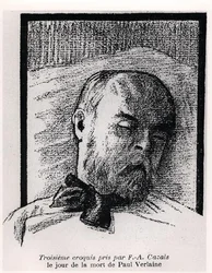 Esboço de Paul Verlaine no seu leito de morte, de "La Plume".