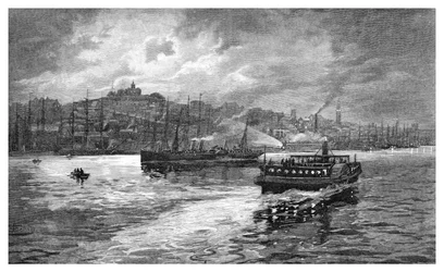 Cena noturna, Darling Harbour, Sydney, Nova Gales do Sul, Austrália, 1886.