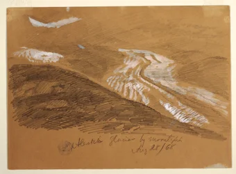Desenho, glaciar de Aletsch ao luar, Alpes Berneses, Suíça, 28 de agosto de 1868
