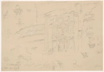 Desenho, Detalhes arquitectónicos de El Khasneh, Petra, finais de fevereiro de 1868