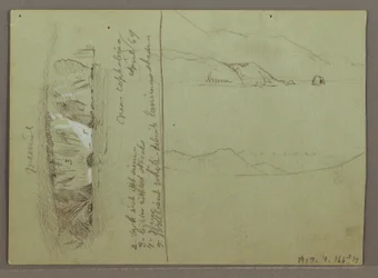 Desenho, Colina Nua, Acrópole de Corinto, Grécia, abril de 1869