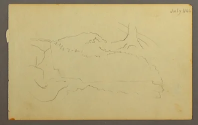 Desenho, Base de uma árvore, pedregulhos, 1844