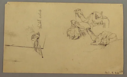 Desenho, Camelos a beber numa colina, 22 de fevereiro, possivelmente 1868