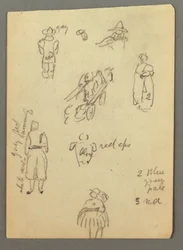 Desenho, carrinho, estudos de figuras, possivelmente 1868