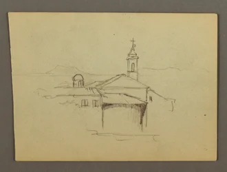 Desenho, Torre da Igreja Edifícios adjacentes, possivelmente 1868-69