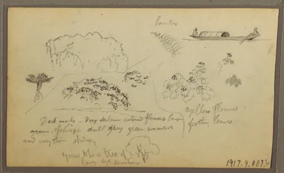 Desenho, Igreja, torres; Verso: Figuras em Canoa, Esboços Botânicos, 1857