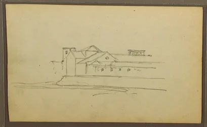 Desenho, Igreja, torres; Verso: Figuras em Canoa, Esboços Botânicos, 1857