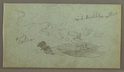 Desenho, Nuvens sobre uma cadeia de montanhas, sol baixo, possivelmente 1874