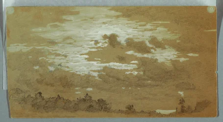 Desenho, Céu nublado sobre um cume arborizado, Niagara, possivelmente 1858
