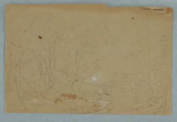 Desenho, Céu nublado sobre paisagem montanhosa; Verso: Lua cheia reflectida num ribeiro, 1845-50