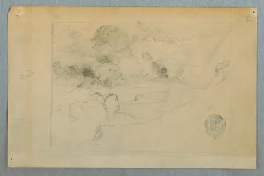 Desenho, Vista distante do vulcão Sangay em erupção, Equador, 1857-62