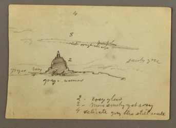 Desenho, Vista à distância da cúpula da Basílica de São Pedro, Roma, Itália, janeiro de 1869