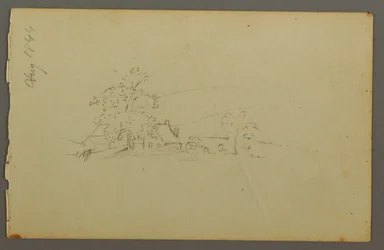 Desenho, edifícios agrícolas distantes, 1844