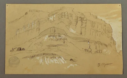 Desenho, Vale do Iémen, Arábia:  Parede rochosa, 20 de fevereiro de 1868