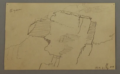 Desenho, Vale do Iémen, Arábia:  Parede rochosa, 20 de fevereiro de 1868