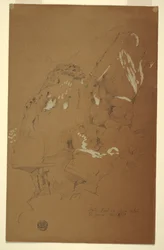 Desenho, Pedra caída apanhada nos escombros, El Iémen, 2 de março de 1868