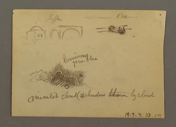 Desenho, Figuras e uma torre de sinalização, Egito, possivelmente 1868