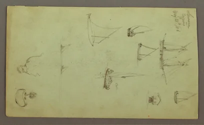 Desenho, Cabeça de um homem, Homem a fumar, Estudos de um barco à vela, Casa, 27 de maio de 1868