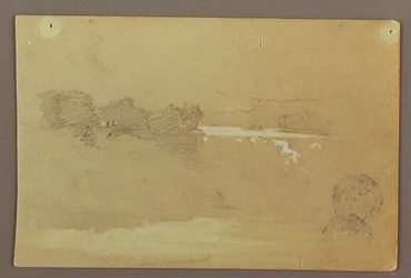 Desenho, Hennequin Point e as cataratas americanas, rio Niagara, possivelmente 1856