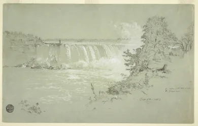 Desenho, Horseshoe Falls e Goat Island do Banco Canadiano, 6 de outubro de 1856