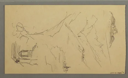 Desenho, Casa, Ponte, Castelo, Telhados, agosto de 1868