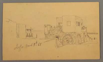 Desenho, esquina da rua Jaffa, Palestina [Tel Aviv, Israel], 9 de março de 1868