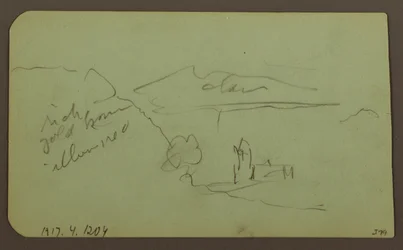 Desenho, Paisagem, Toluca; Verso: Montanha, Igreja, 1883