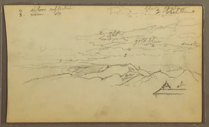 Desenho, Paisagem; Verso: Barco, Esboços Botânicos, 1857