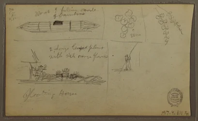 Desenho, Paisagem; Verso: Barco, Esboços Botânicos, 1857
