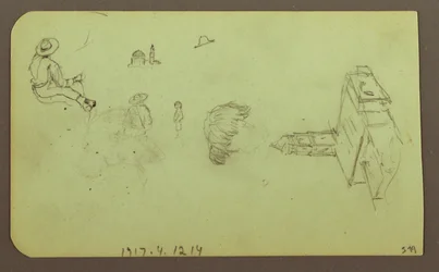 Desenho, Paisagem; Verso: Figuras, Igreja, 1883