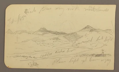 Desenho, Paisagem, casas; Verso: copa de árvore, fevereiro de 1885